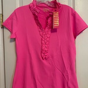 Lilly Pulitzer Pink Ruffled Short Sleeve Blouse